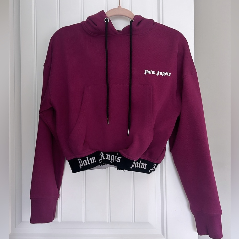 Palm Angels Magenta Cropped Hoodie